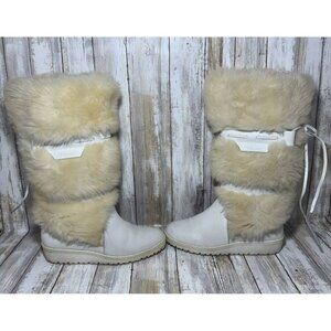 Vintage Pfister White Off Faux Fur Knee Boots size 6.5